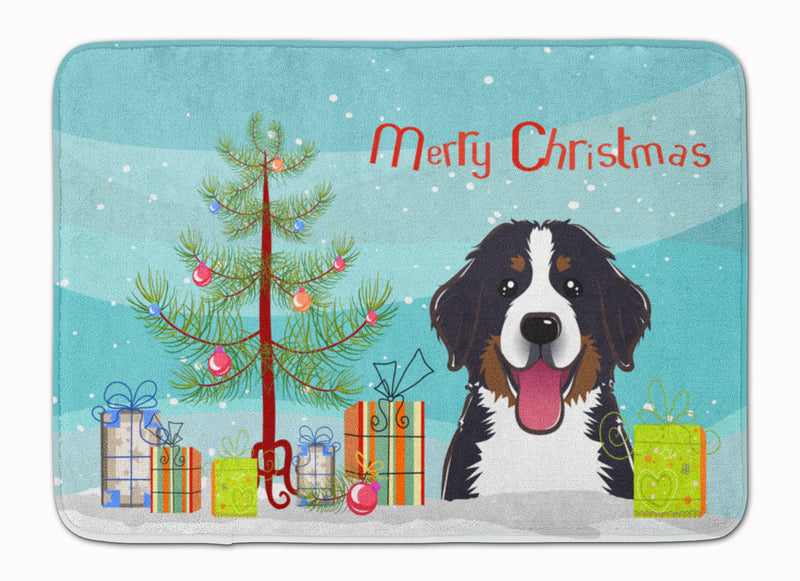 Christmas Tree and Bernese Mountain Dog Machine Washable Memory Foam Mat BB1609RUG