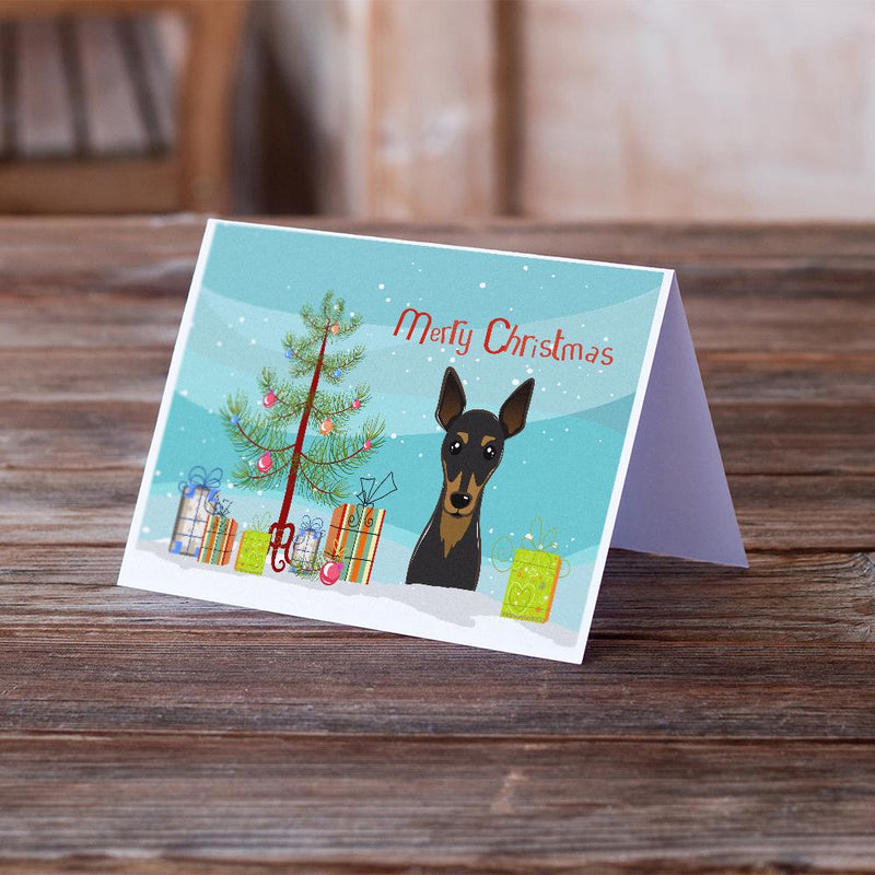 Christmas Tree and Min Pin Greeting Cards and Envelopes Pack of 8