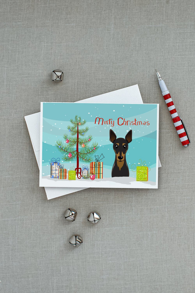 Christmas Tree and Min Pin Greeting Cards and Envelopes Pack of 8