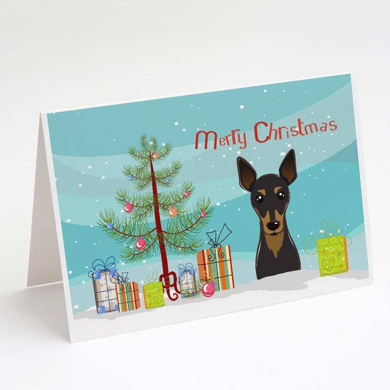 Christmas Tree and Min Pin Greeting Cards and Envelopes Pack of 8