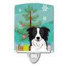 Christmas Tree and Border Collie Ceramic Night Light Compact, UL-Certified, Ideal for Bedroom, Bathroom, Nursery, Hallway, Kitchen, 6x4x3, Multicolor