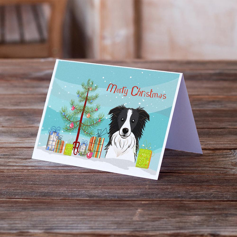 Christmas Tree and Border Collie Greeting Cards and Envelopes Pack of 8