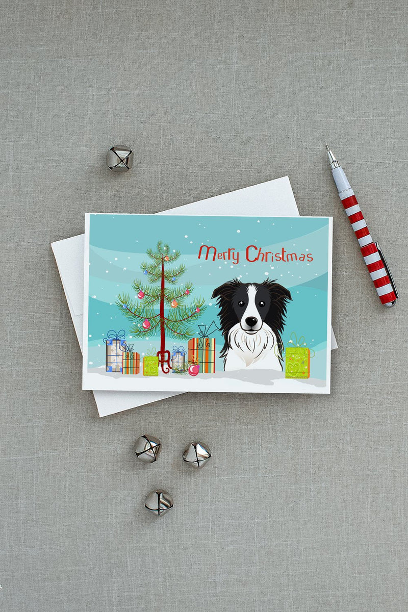 Christmas Tree and Border Collie Greeting Cards and Envelopes Pack of 8