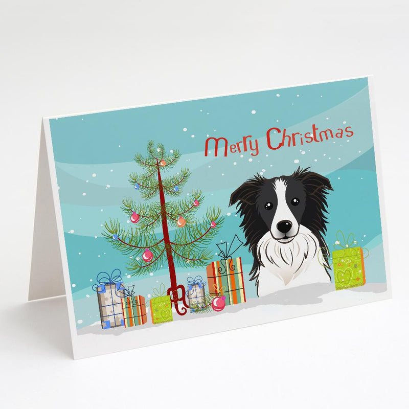 Christmas Tree and Border Collie Greeting Cards and Envelopes Pack of 8