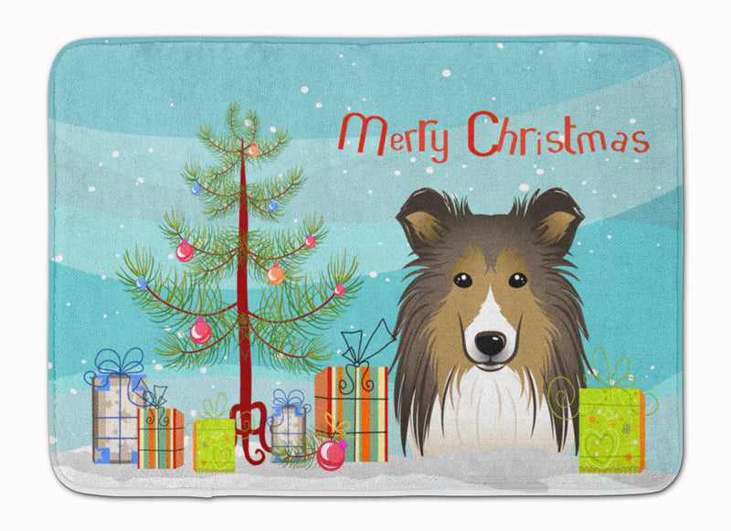 Christmas Tree and Sheltie Machine Washable Memory Foam Mat BB1614RUG