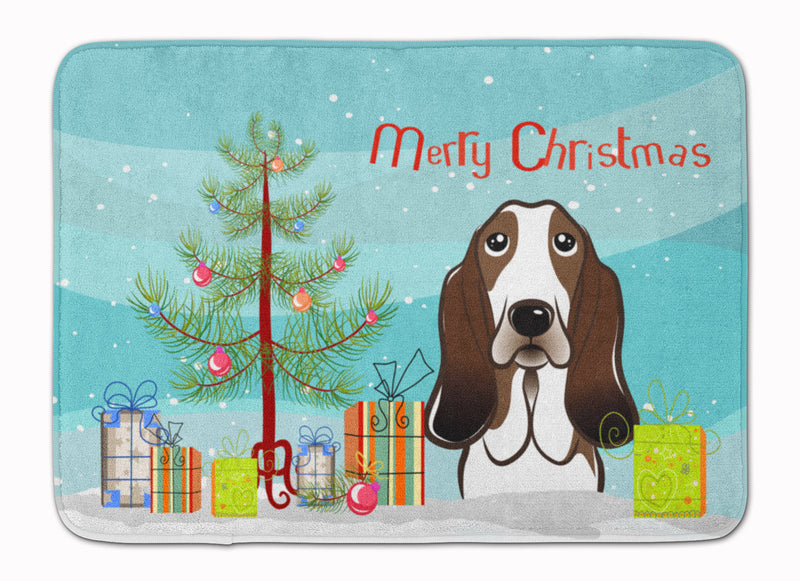 Christmas Tree and Basset Hound Machine Washable Memory Foam Mat BB1615RUG