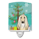 Christmas Tree and Afghan Hound Ceramic Night Light Compact, UL-Certified, Ideal for Bedroom, Bathroom, Nursery, Hallway, Kitchen, 6x4x3, Multicolor