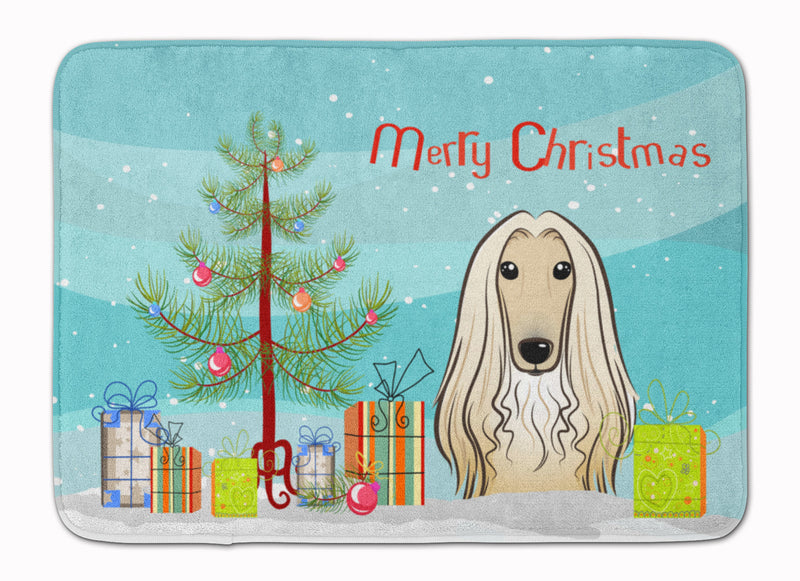 Christmas Tree and Afghan Hound Machine Washable Memory Foam Mat BB1616RUG