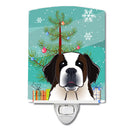 Christmas Tree and Saint Bernard Ceramic Night Light Compact, UL-Certified, Ideal for Bedroom, Bathroom, Nursery, Hallway, Kitchen, 6x4x3, Multicolor