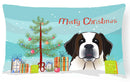 Christmas Tree and Saint Bernard Decorative Throw Pillow 12x16 Indoor Outdoor Accent Cushion, Fabric Cover with Insert for Sofa, Bed, Porch & Living Room
