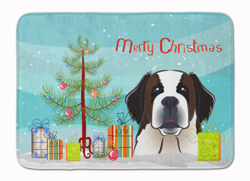 Christmas Tree and Saint Bernard Machine Washable Memory Foam Mat BB1618RUG