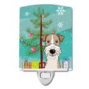 Christmas Tree and Wire Haired Fox Terrier Ceramic Night Light Compact, UL-Certified, Ideal for Bedroom, Bathroom, Nursery, Hallway, Kitchen, 6x4x3, Multicolor