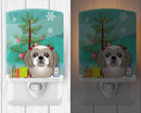 Christmas Tree and Gray Silver Shih Tzu Ceramic Night Light Compact, UL-Certified, Ideal for Bedroom, Bathroom, Nursery, Hallway, Kitchen, 6x4x3, Multicolor