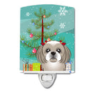 Christmas Tree and Gray Silver Shih Tzu Ceramic Night Light Compact, UL-Certified, Ideal for Bedroom, Bathroom, Nursery, Hallway, Kitchen, 6x4x3, Multicolor