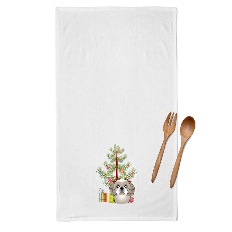 Christmas Tree and Gray Silver Shih Tzu Kitchen Towels – Set of 2 - Decorative & Absorbent Cotton | BB1622WTKT