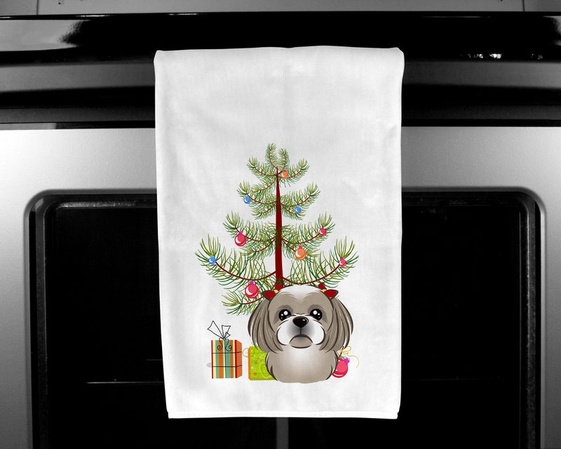 Christmas Tree and Gray Silver Shih Tzu Kitchen Towels – Set of 2 - Decorative & Absorbent Cotton | BB1622WTKT