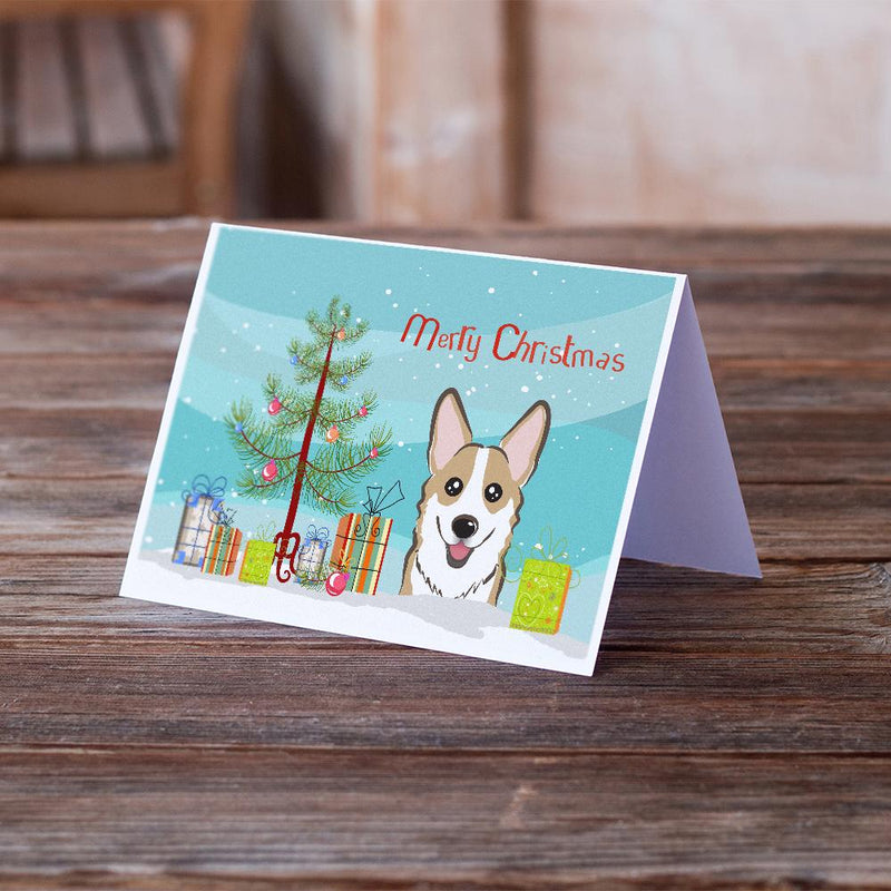 Christmas Tree and Sable Corgi Greeting Cards and Envelopes Pack of 8