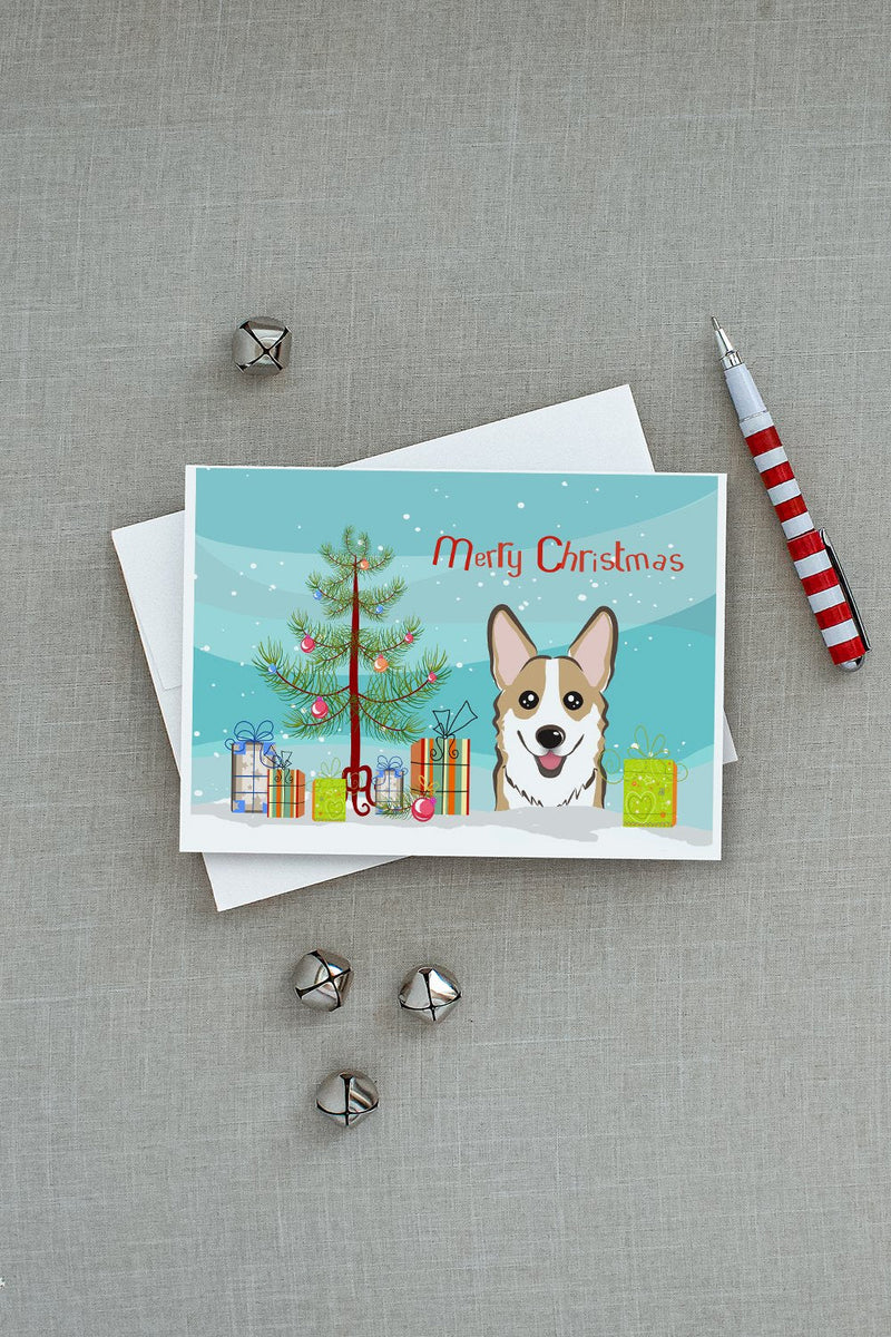 Christmas Tree and Sable Corgi Greeting Cards and Envelopes Pack of 8