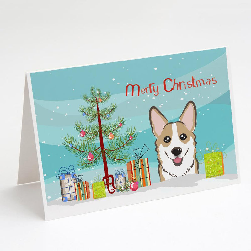 Christmas Tree and Sable Corgi Greeting Cards and Envelopes Pack of 8