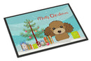 Christmas Tree and Chocolate Brown Poodle Doormat Indoor Outdoor 24H X 36W Front Door Mat Rugs for Entryway, Non Slip Washable Low Pile,