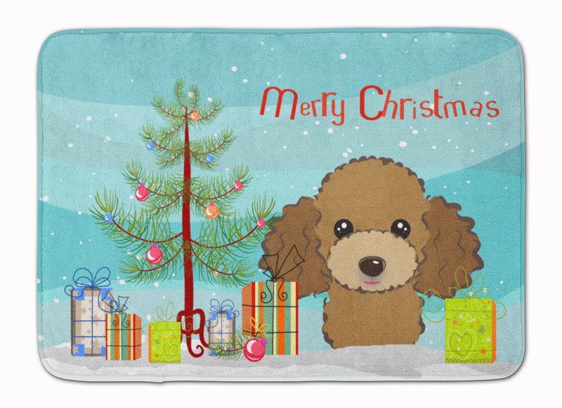 Christmas Tree and Chocolate Brown Poodle Machine Washable Memory Foam Mat BB1628RUG