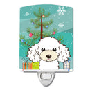 Christmas Tree and White Poodle Ceramic Night Light Compact, UL-Certified, Ideal for Bedroom, Bathroom, Nursery, Hallway, Kitchen, 6x4x3, Multicolor