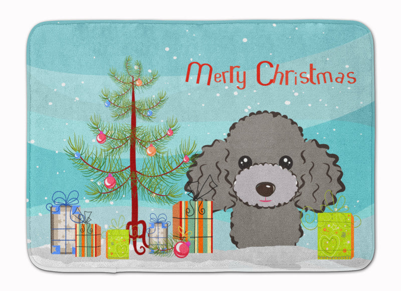 Christmas Tree and Silver Gray Poodle Machine Washable Memory Foam Mat BB1631RUG