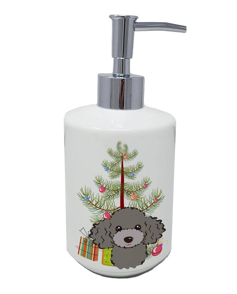 Christmas Tree and Silver Gray Poodle Ceramic Soap Dispenser