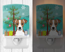 Christmas Tree and Jack Russell Terrier Ceramic Night Light Compact, UL-Certified, Ideal for Bedroom, Bathroom, Nursery, Hallway, Kitchen, 6x4x3, Multicolor