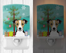 Christmas Tree and Jack Russell Terrier Ceramic Night Light Compact, UL-Certified, Ideal for Bedroom, Bathroom, Nursery, Hallway, Kitchen, 6x4x3, Multicolor