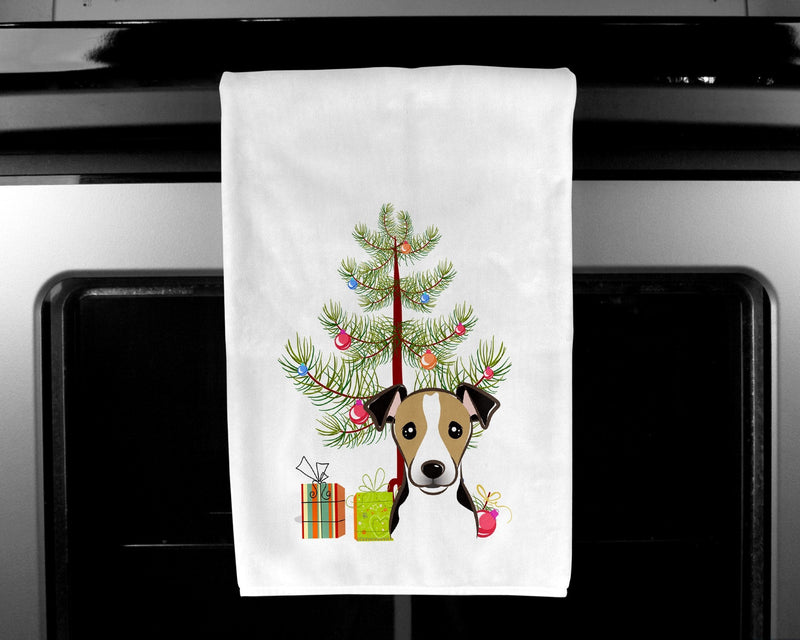 Christmas Tree and Jack Russell Terrier White Kitchen Towel Set of 2 BB1633WTKT