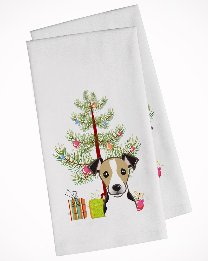 Christmas Tree and Jack Russell Terrier White Kitchen Towel Set of 2 BB1633WTKT