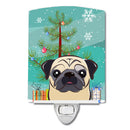 Christmas Tree and Fawn Pug Ceramic Night Light Compact, UL-Certified, Ideal for Bedroom, Bathroom, Nursery, Hallway, Kitchen, 6x4x3, Multicolor