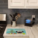Christmas Tree and Fawn Pug Cutting Board Tempered Glass Kitchen Cutting Surface, Heat Resistant Chopping, Non-Slip Feet, Food Prep & Serving