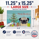 Christmas Tree and Fawn Pug Cutting Board Tempered Glass Kitchen Cutting Surface, Heat Resistant Chopping, Non-Slip Feet, Food Prep & Serving
