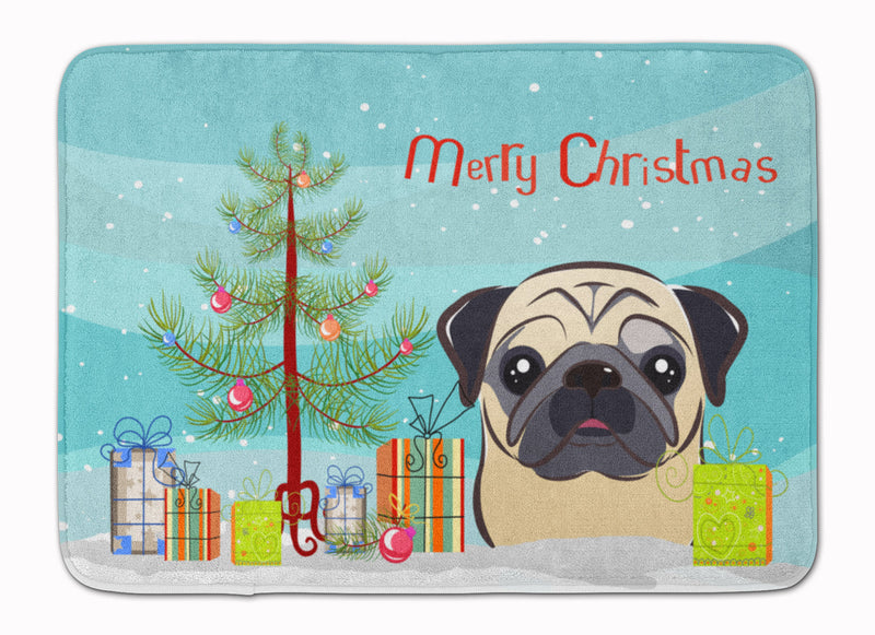 Christmas Tree and Fawn Pug Machine Washable Memory Foam Mat BB1634RUG