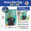 Christmas Tree and Black Pug House Flag 28x40 Porch Sleeve Pole Decorative Outside Yard Banner Artwork Wall Hanging, Polyester