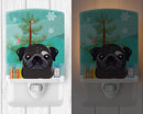 Christmas Tree and Black Pug Ceramic Night Light Compact, UL-Certified, Ideal for Bedroom, Bathroom, Nursery, Hallway, Kitchen, 6x4x3, Multicolor