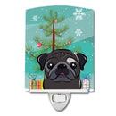 Christmas Tree and Black Pug Ceramic Night Light Compact, UL-Certified, Ideal for Bedroom, Bathroom, Nursery, Hallway, Kitchen, 6x4x3, Multicolor