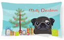 Christmas Tree and Black Pug Decorative Throw Pillow 12x16 Indoor Outdoor Accent Cushion, Fabric Cover with Insert for Sofa, Bed, Porch & Living Room
