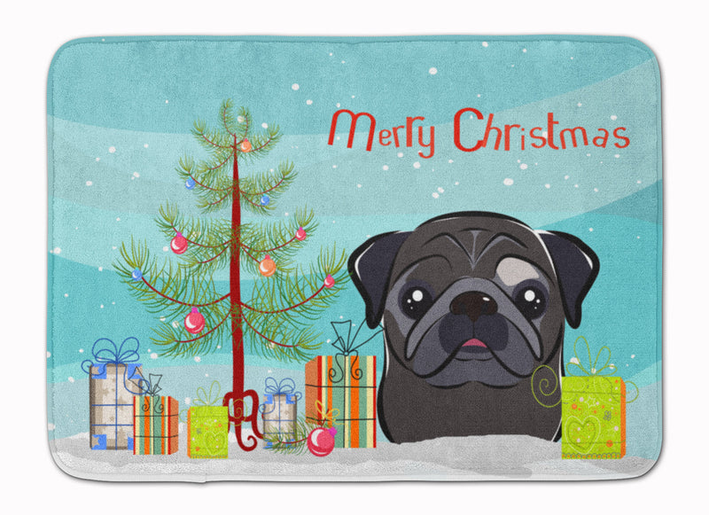 Christmas Tree and Black Pug Machine Washable Memory Foam Mat BB1635RUG