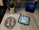 Snowflake Maltese Pot Holder Set of 2 Heat Resistant Quilted Hot Pads 7.5 x 7.5 Inch, Insulated Kitchen Trivets for Cooking & Baking