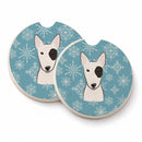 Snowflake Bull Terrier Set of 2 Cup Holder Car Coasters Absorbent Round Sandstone Coasters Gifts for Men or Women, 2.5, Multicolor