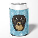 Snowflake Longhair Black and Tan Dachshund Can or Bottle Hugger Cooler Sleeve for Standard 12 oz Cans, Insulated Foam Beer & Soda Can Hugger Reusable