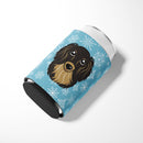 Snowflake Longhair Black and Tan Dachshund Can or Bottle Hugger Cooler Sleeve for Standard 12 oz Cans, Insulated Foam Beer & Soda Can Hugger Reusable