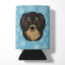 Snowflake Longhair Black and Tan Dachshund Can or Bottle Hugger Cooler Sleeve for Standard 12 oz Cans, Insulated Foam Beer & Soda Can Hugger Reusable