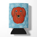 Snowflake Longhair Red Dachshund Can or Bottle Hugger Cooler Sleeve for Standard 12 oz Cans, Insulated Foam Beer & Soda Can Hugger Reusable