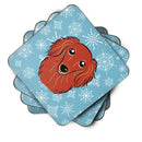 Snowflake Longhair Red Dachshund Foam Coasters Set of 4 Cup Coasters for Indoor Outdoor, Tabletop Protection, Anti Slip, Mouse pad Material