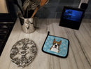 Snowflake Boxer Pot Holder Set of 2 Heat Resistant Quilted Hot Pads 7.5 x 7.5 Inch, Insulated Kitchen Trivets for Cooking & Baking
