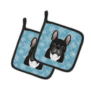 Snowflake French Bulldog Pot Holder Set of 2 Heat Resistant Quilted Hot Pads 7.5 x 7.5 Inch, Insulated Kitchen Trivets for Cooking & Baking